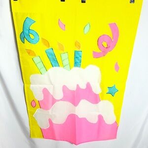 Vintage 1998 Evergreen Birthday Cake House Flag 28x44 Bright Party Decor